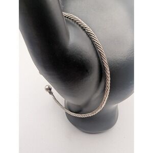 Silver Tone Twisted Cable Bangle Bracelet with Ball Ends Adjustable Open Cuff